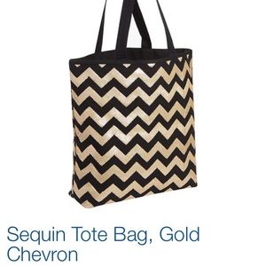 PB teen Sequin Tote Bag, Gold Chevron NWT